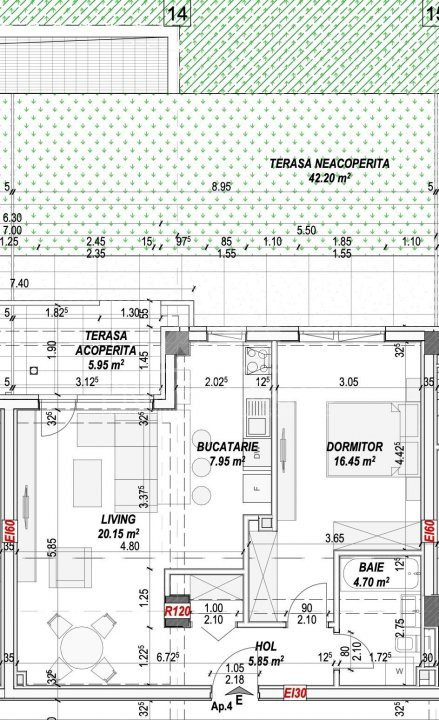 De Închiriat  2 camere Premium 44 mp terasa, in Residence 5 Pipera